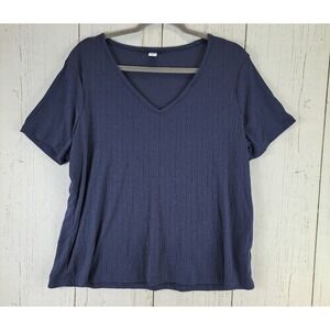 Old Navy Size Large Womens Blue Ribbed Short Sleeve Luxe‎ Top